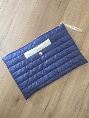 Kate Spade Blue Quilted Nylon Pouch Clutch Cosmetic Bag Gold Logo